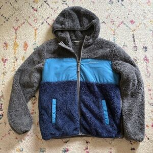 Eddie Bauer Fleece Jacket Boys Large 14/16 Blue Grey Hooded